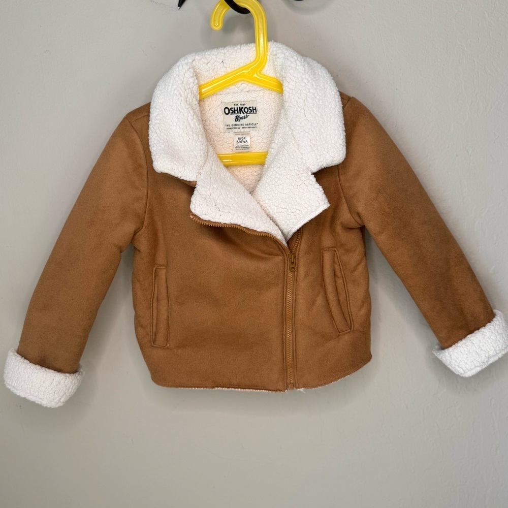 OSHKOSH B’GOSH Girls Faux Suede Jacket With Sherpa Cream Fleece Size 6/6X Warm - Picture 6 of 15